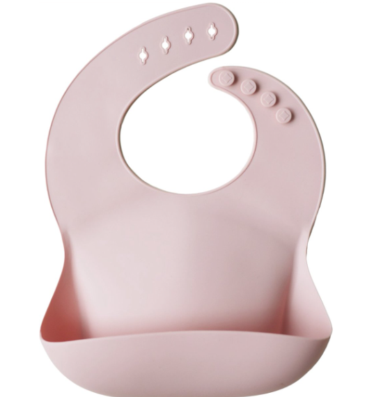 Mushie | SLABBETJE, Blush, roze uni, drukknopensluiting, silicone, 24x26cm, met kruimelvanger, waterdicht