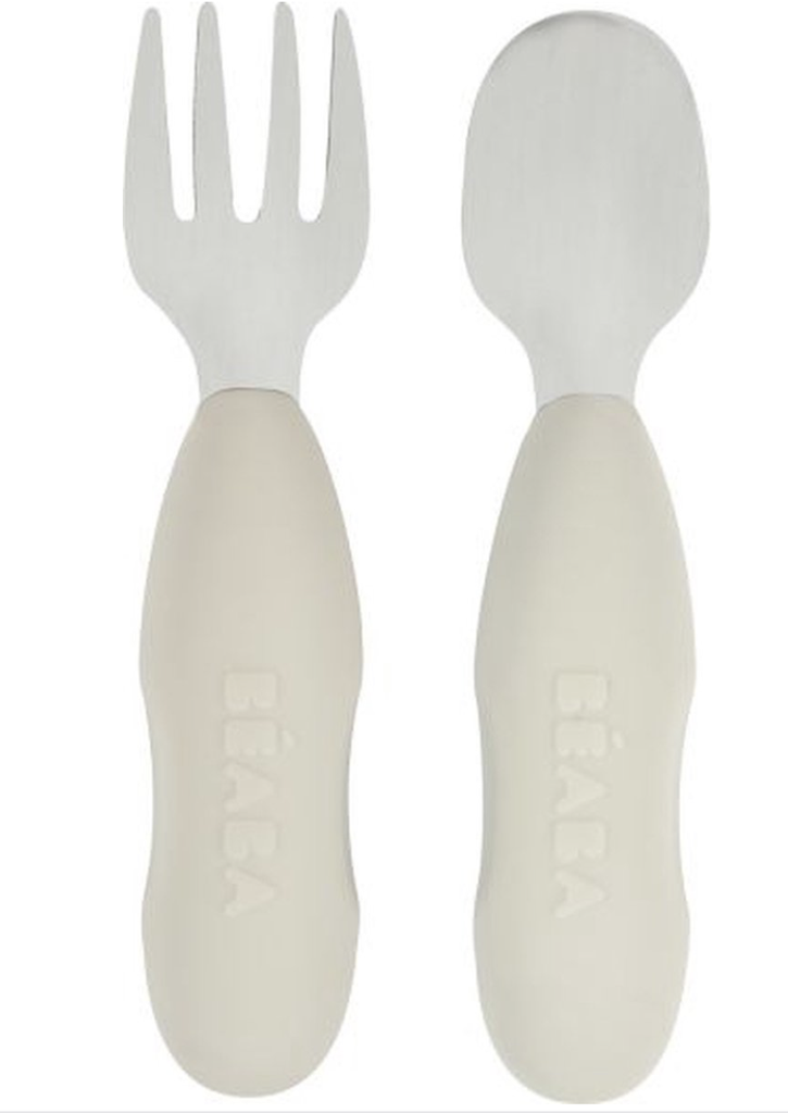 Beaba | Bestek Lepel en Vork Rvs/Siliconen Velvet Grey 2-delig