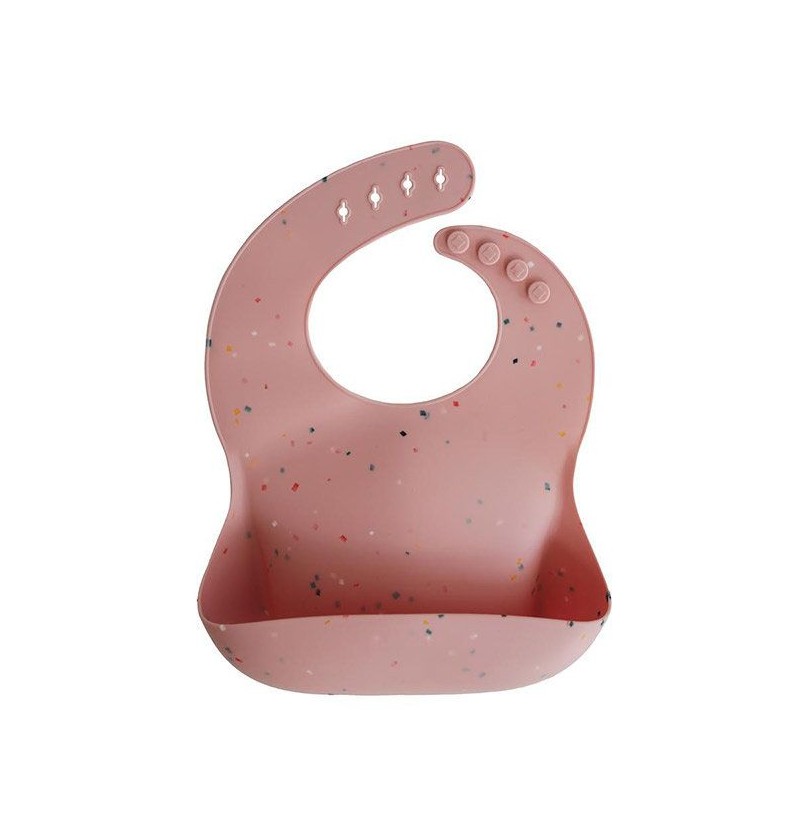 Mushie | Slabbetje met Kruimelvanger Powder Pink Confetti Siliconen Roze