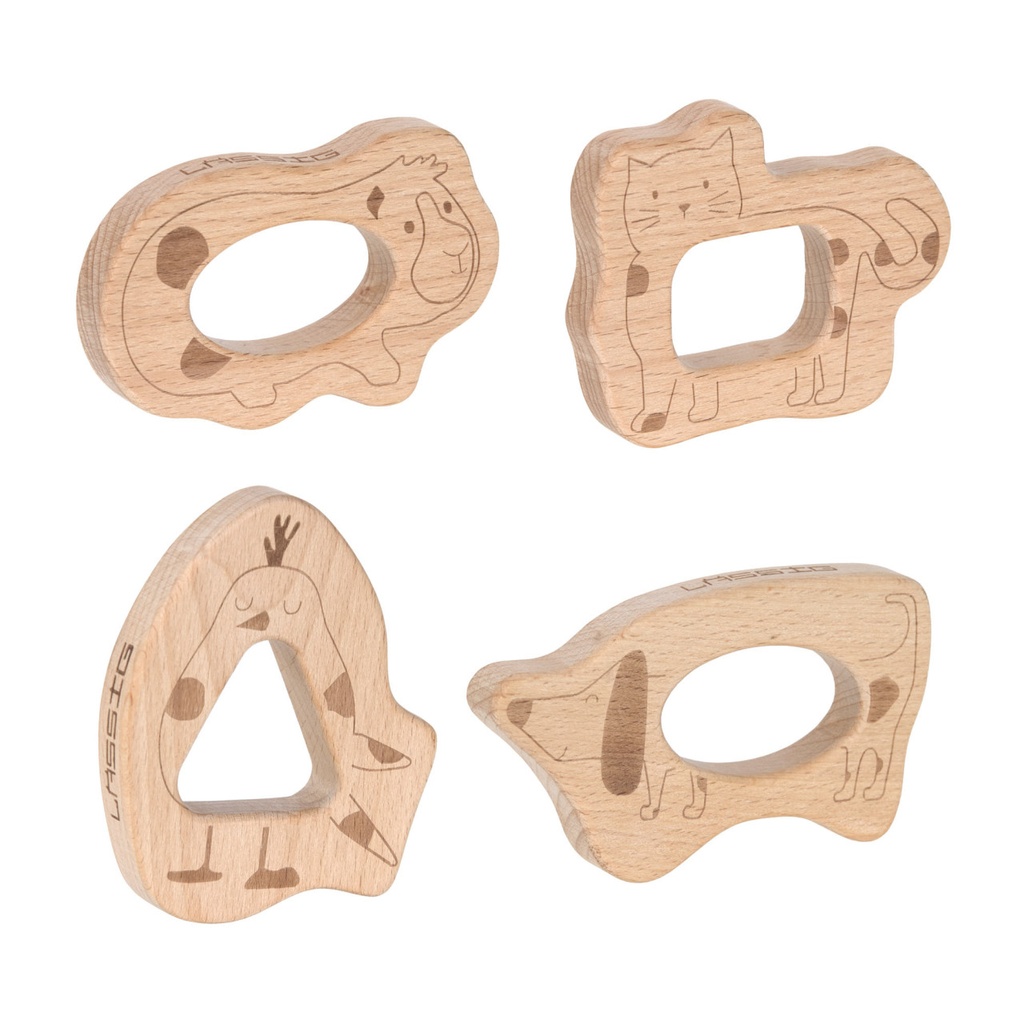 Laessig | Bijtring Teether Wood Set Little Mateys 4-pack