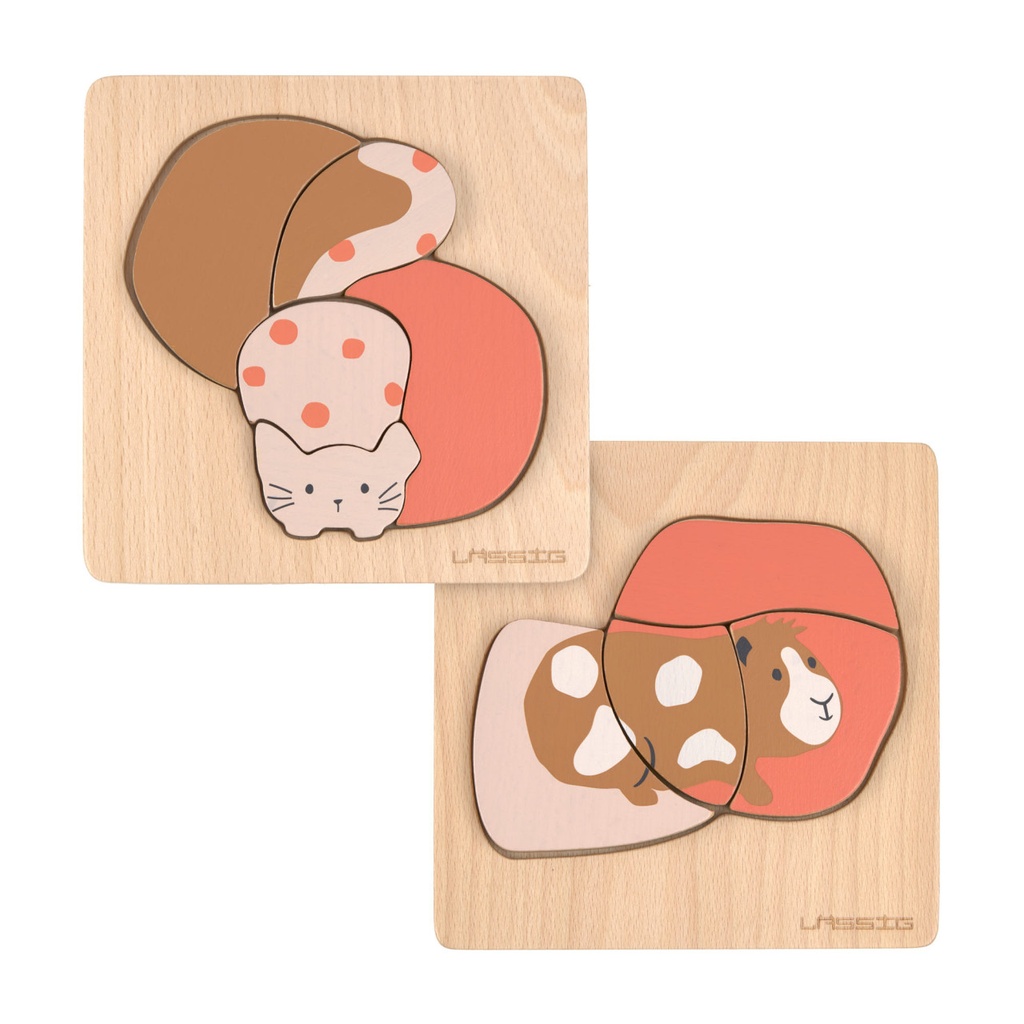 Laessig | Puzzel Puzzle Wood Set Little Mateys Cat/Guinea Pig Kat/Cavia Hout