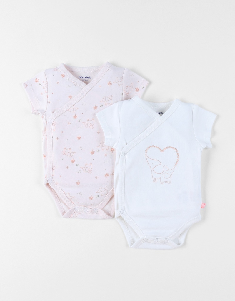 Noukies | Body Sweet Elephant Korte Mouw Olifant Roze/Wit 2-pack