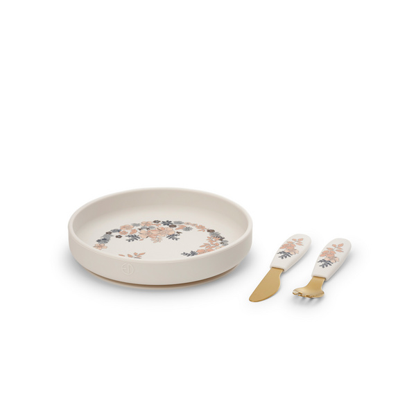 Elodie | Eetset Blue Garden Bord/Mes/Vork Silicone Ecru