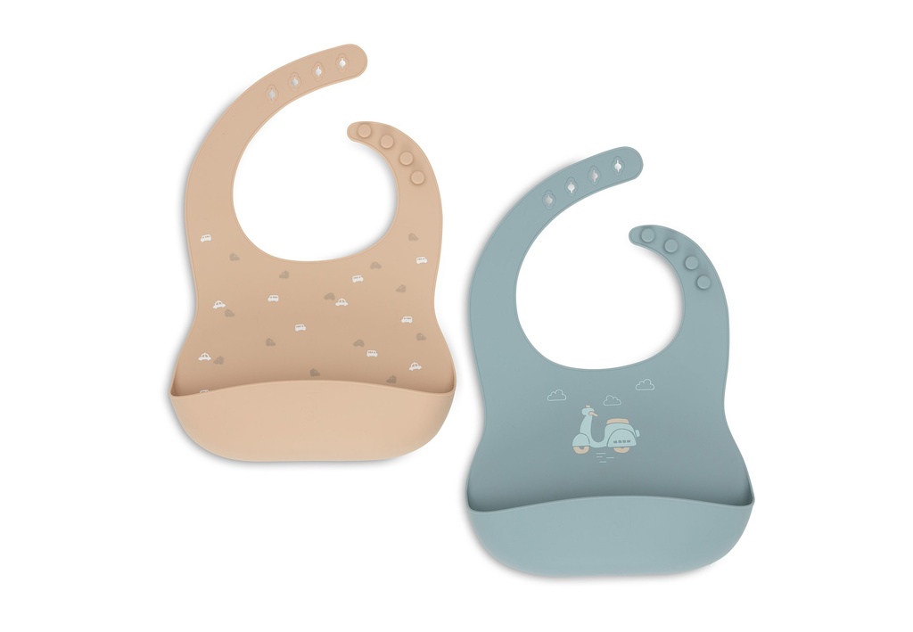 Jollein | Slabbetje On The Go Silicone Zand/Blauw 2-pack