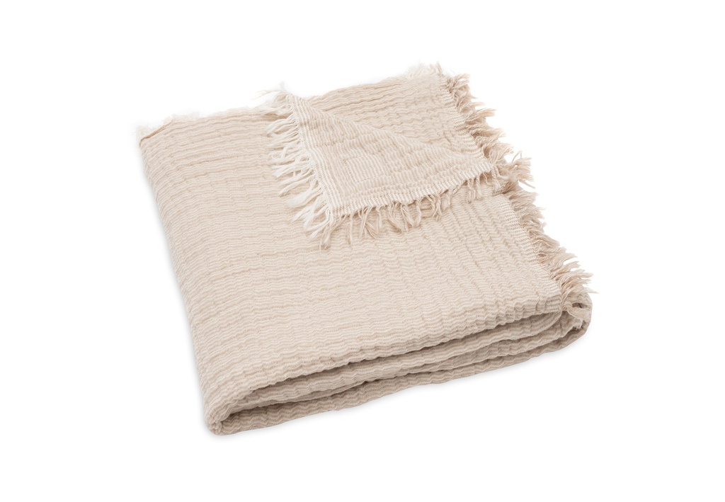 Jollein | Deken Ledikant Biscuit/Ivory  Fringe Stripe 120x120cm