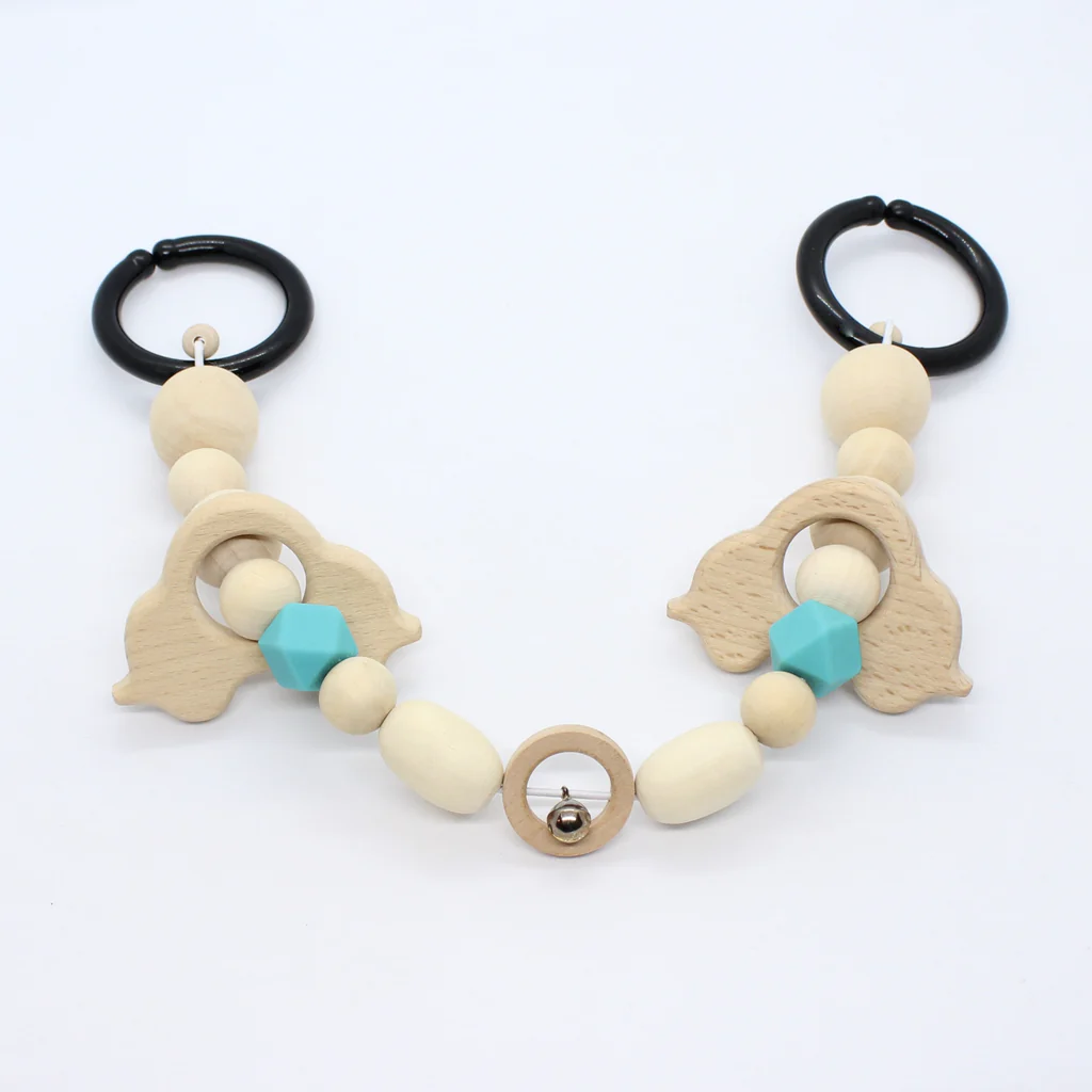 Klein Atelier | Wagenspanner met Belletje Houten Kralen/Auto Soft Blue Blauw 36cm