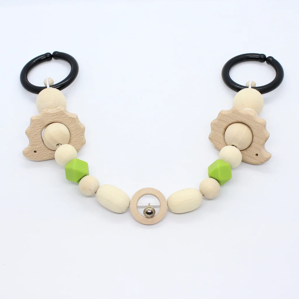 Klein Atelier | Wagenspanner met Belletje Houten Kralen/Egel Khaki Groen 36cm