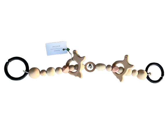 Klein Atelier | Wagenspanner met Belletje Houten Kralen/Schildpad Peachy Roze 36cm