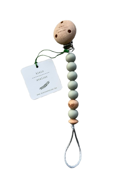 Klein Atelier | Fopspeenketting Newborn Houten Clip Regenboog Kralen Sage 17cm