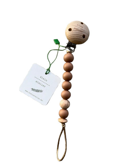 Klein Atelier | Fopspeenketting Newborn Houten Clip Maan Kralen Camel 17cm