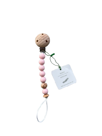 Klein Atelier | Fopspeenketting Newborn Houten Clip Hart Kralen Blush 17cm