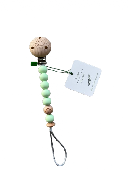 Klein Atelier | Fopspeenketting Newborn Houten Clip Hart Kralen Mint 17cm