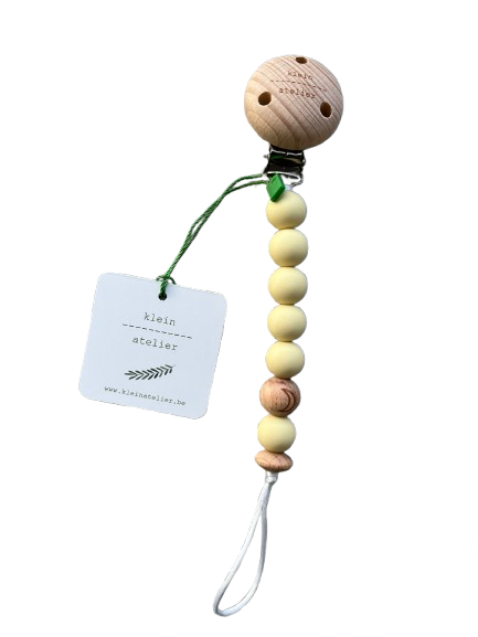 Klein Atelier | Fopspeenketting Newborn Houten Clip Maan Kralen Vanille 17cm