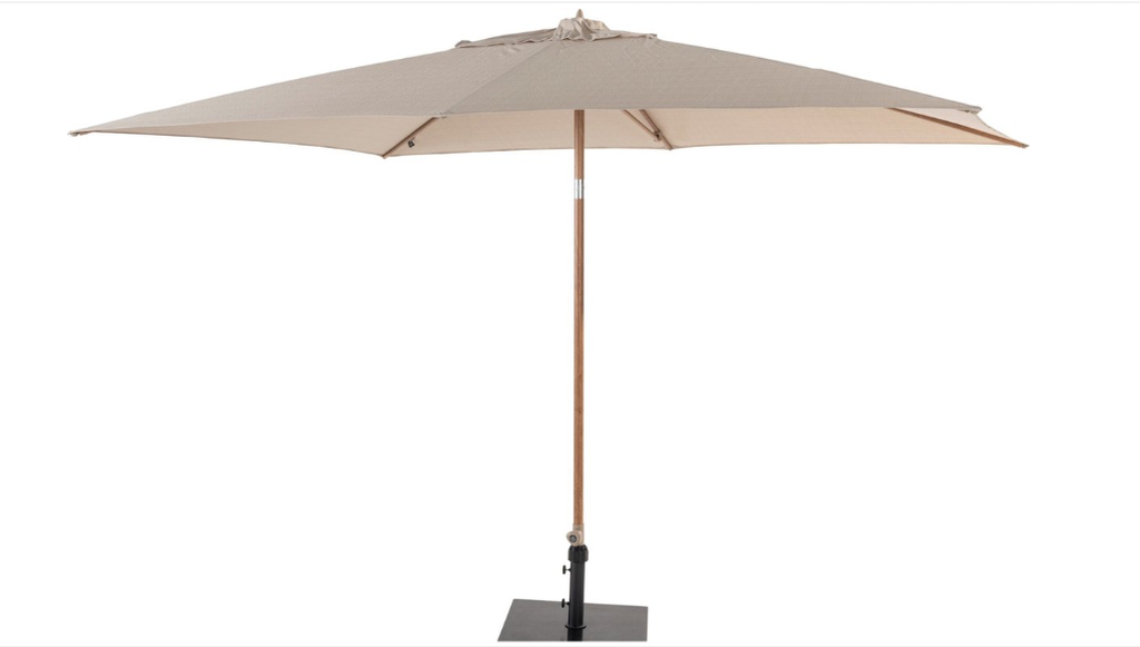 4SO | Parasol Azzurro Woodlook Frame Sand 195g/m2 Doek:100% Solefin  Kantelbaar 2 Richtingen 200x300cm
