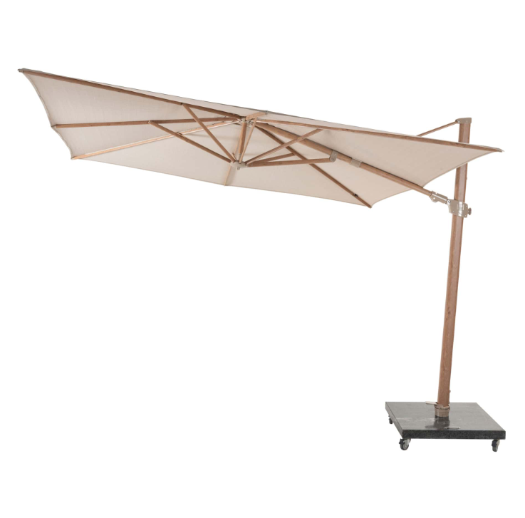 4SO | Parasol Siesta Premium Zweefparasol Woodlook Frame Sand Doek: 100% Solefin Draaibaar Kantelbaar 300x300cm
