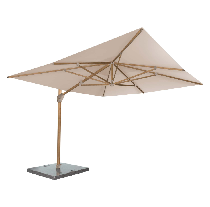 4SO | Parasol Hacienda Zweefparasol Woodlook frame Sand Doek: 100% Solefin Draaibaar Kantelbaar 300x400cm