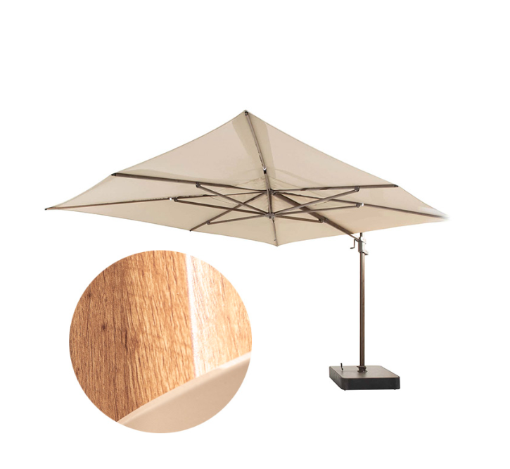 4SO | Parasol Finca Zweefparasol Woodlook Frame Sand Doek:100% Solefin Draaibaar Kantelbaar 300x400cm