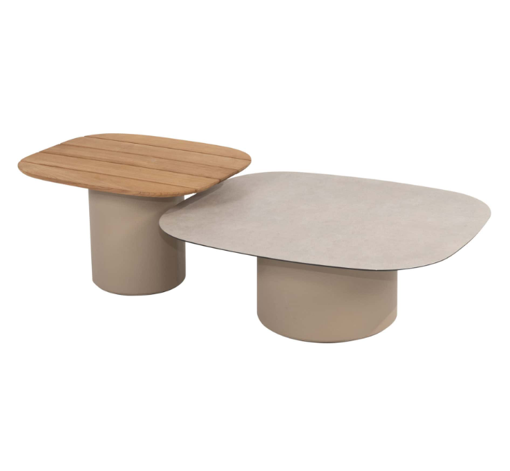 4SO | Lounge Demi Set van Salontafels Latte Blad Keramisch en Teak 50x60/70x80cm