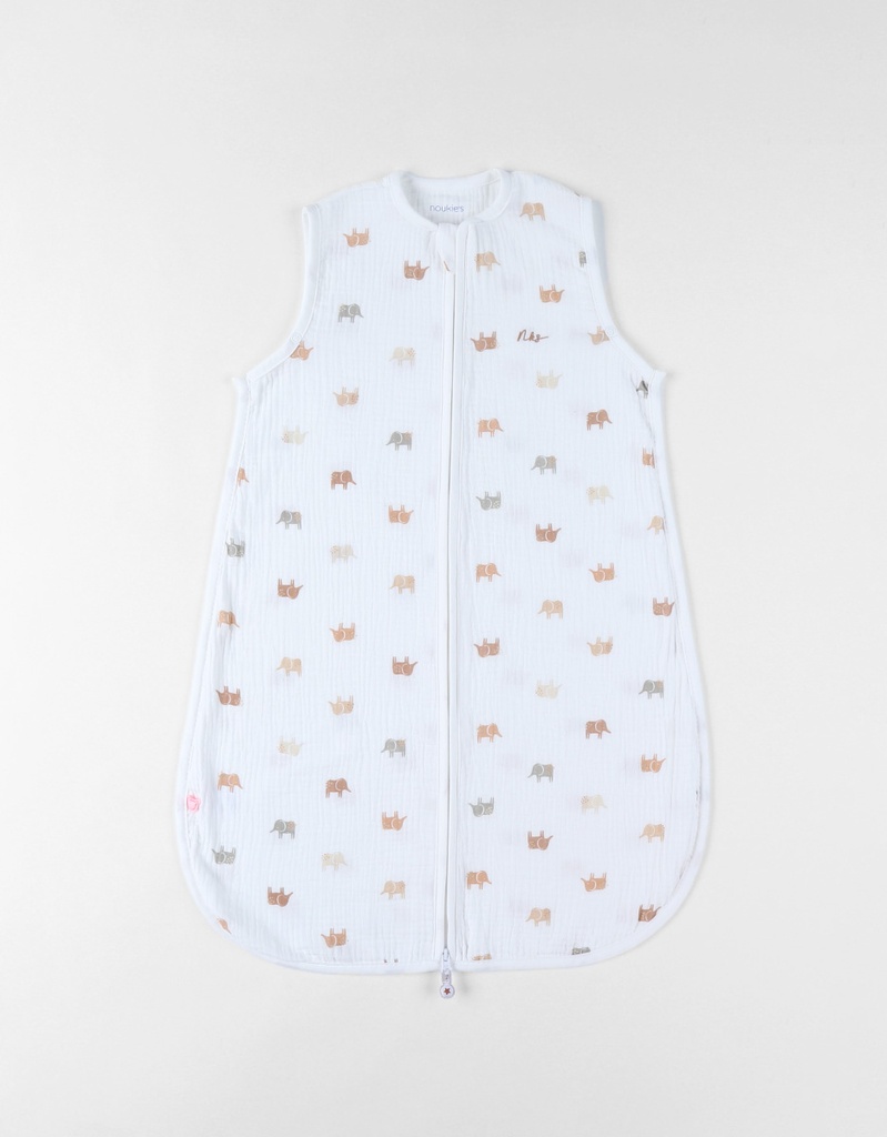 Noukies | Slaapzak Elephant Muslin All over Olifant <1TOG Wit 70cm  