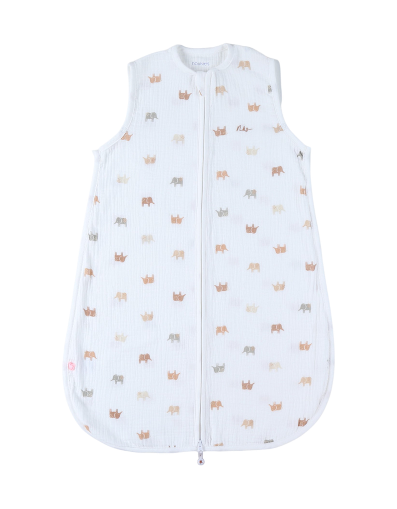 Noukies | Slaapzak Elephant Muslin All over Olifant 1.0TOG Wit 70cm  