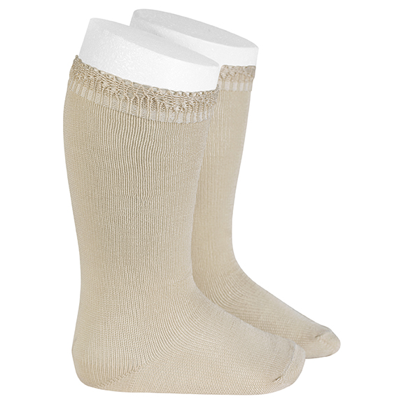 Condor | Kniekousen Cotton knee-high socks with openwork cuff Lino
