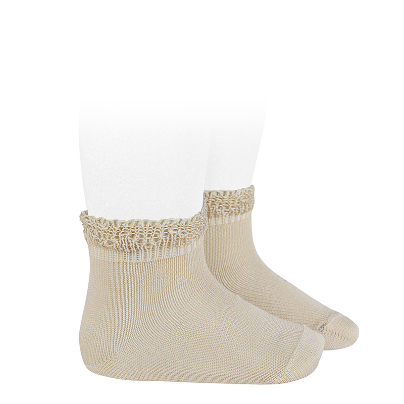 Condor | Kousen Cotton Socks with Openwork Cuff Lino