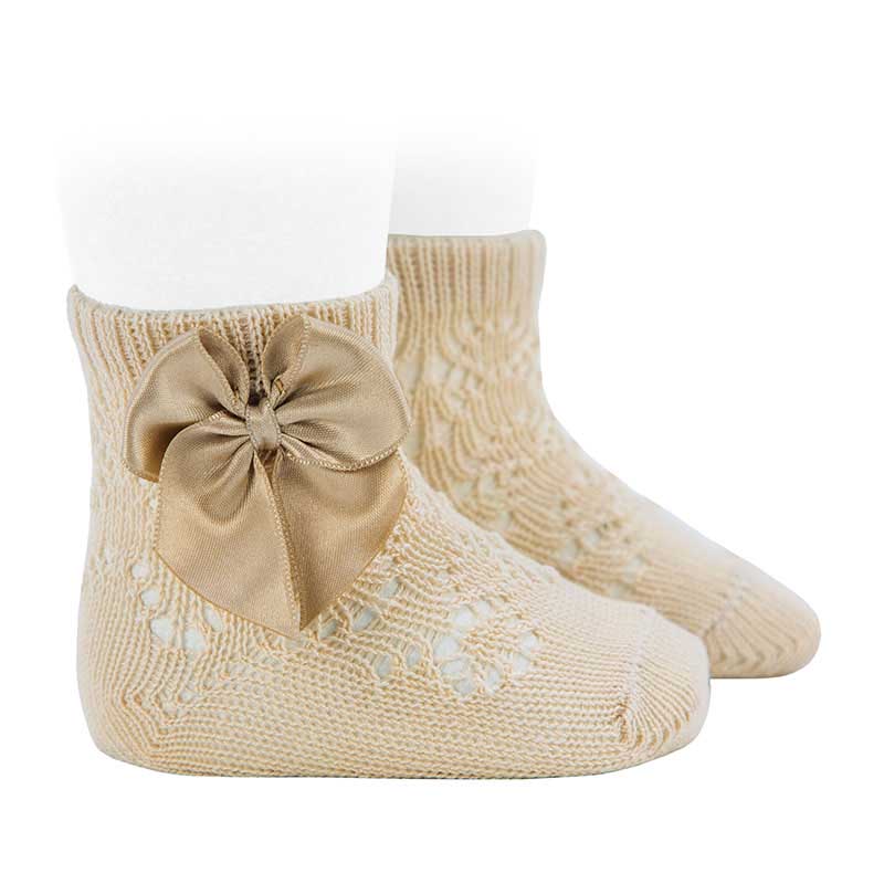 Condor | Kousen Perle geometric openwork socks with satin bow Lino