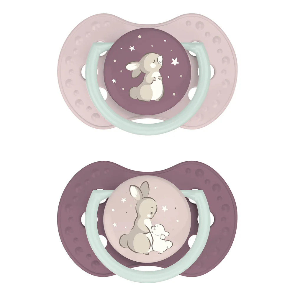 Difrax | Fopspeen Dynamisch Night & Day Girl Konijn 3-6M 2-pack