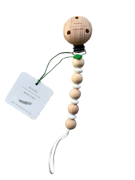 Klein Atelier | Fopspeenketting met Linzen Hout/Wit 17cm