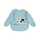 Done by Deer | Slabbetje Tiny Farm met Mouwen Varken Sleeved Pocket Bib Blauw