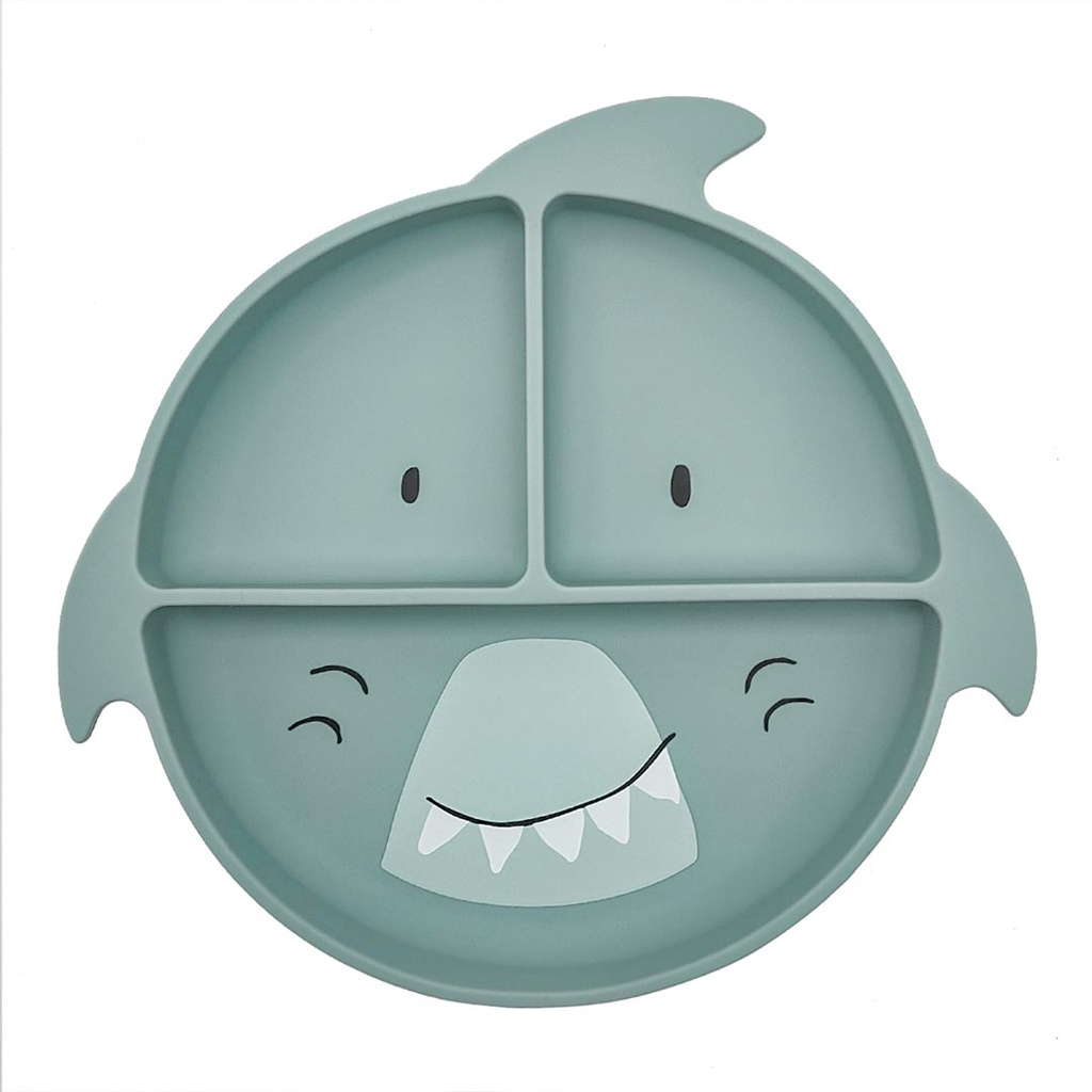 Trixie | Plat Bord met Vakverdeling/Zuignap Mr. Shark Siliconen Grijs 22X22X3,5cm