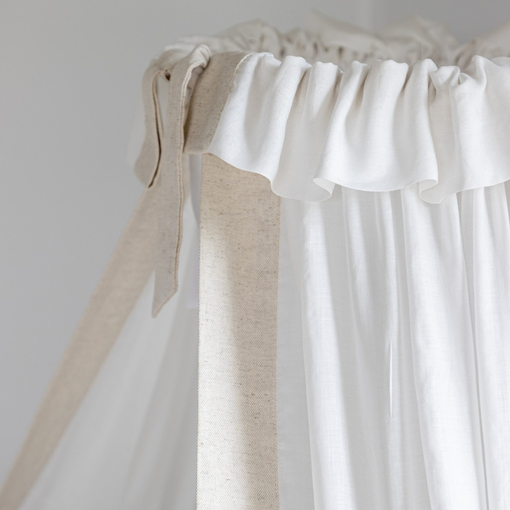 Living Nature | Bedhemel linnen, beige boord en strik 165x165cm X2 