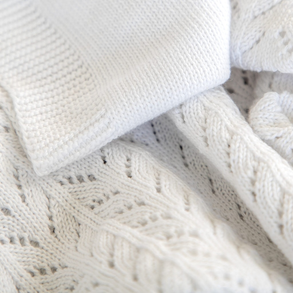 Living Nature | Deken Dominique Gebreid Wit 100x100cm