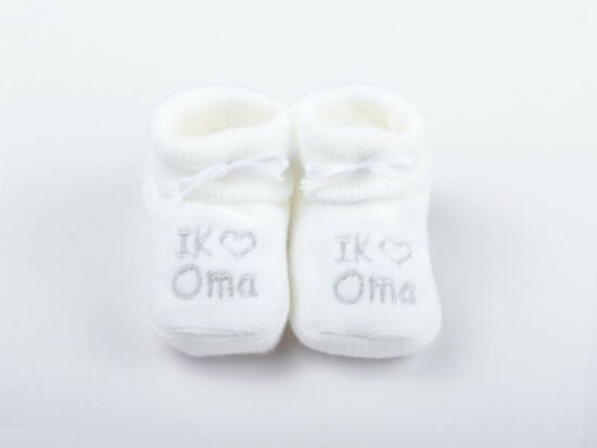 PetitVillain | Kousen/Slofjes Met Omslag Oma/Opa Wit/Grijs One Size