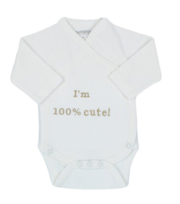 PetitVillain | Geboortebody 100% Cute Lange Mouw Ecru M50-62