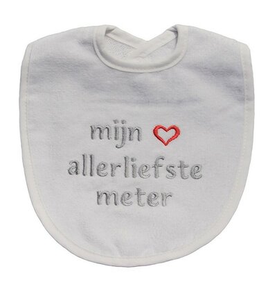 PetitVillain | Slabbetje Mijn Allerliefste Meter Badstof Wit/Grijs 25x34cm