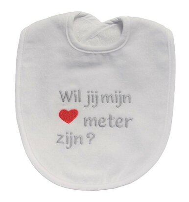 Petit Villain | Slabbetje Wil Jij Mijn Meter Zijn Badstof Wit/Grijs 25x34cm