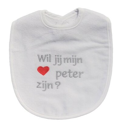 PetitVillain | Slabbetje Wil Jij Mijn Peter Zijn Badstof Wit/Grijs 25x34cm