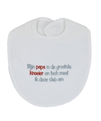 PetitVillain | Slabbetje Mijn Papa is de Grootste Knoeier Badstof Wit/Grijs 25x34cm
