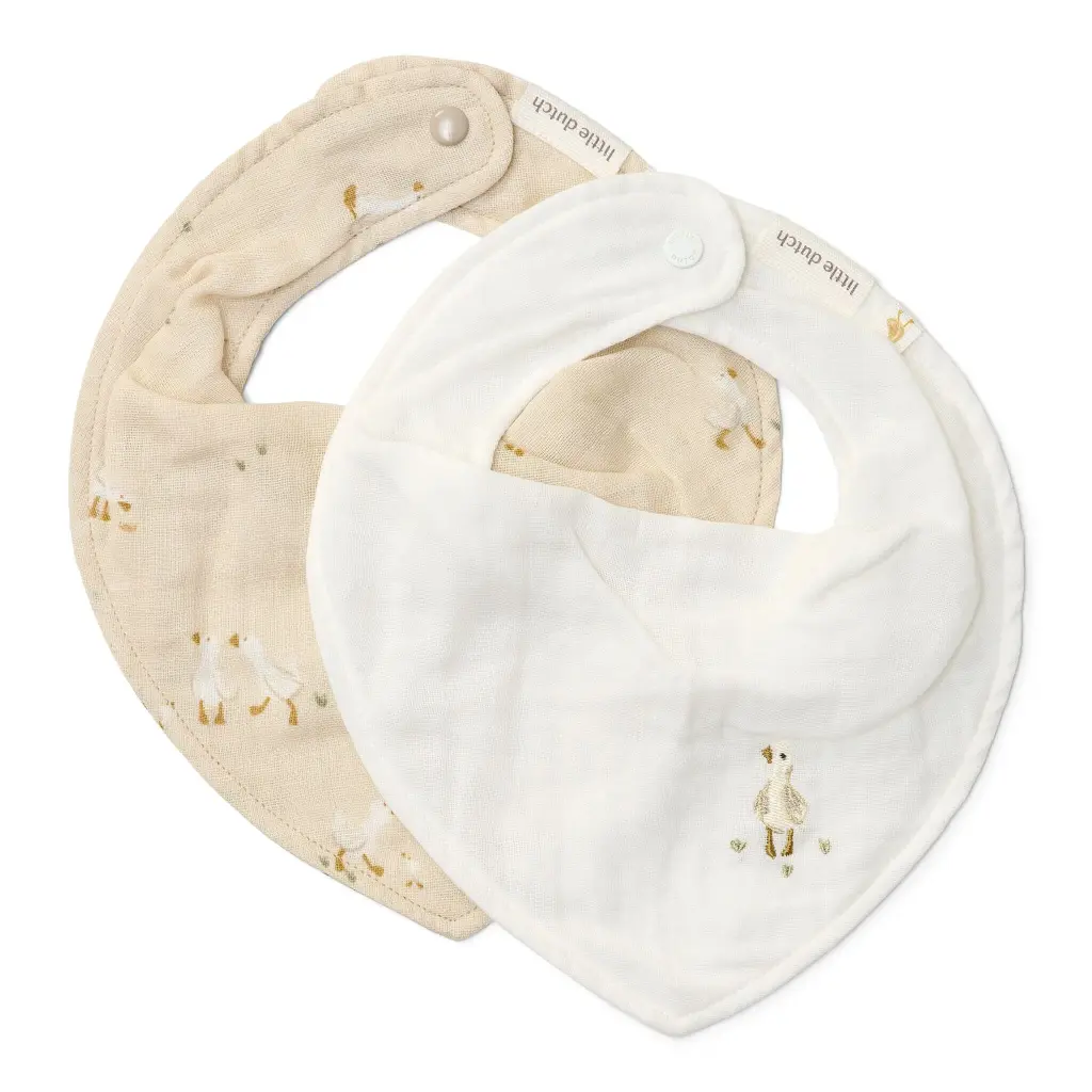 Little Dutch | Spuugdoekje Little Goose Ecru/Wit 2-pack