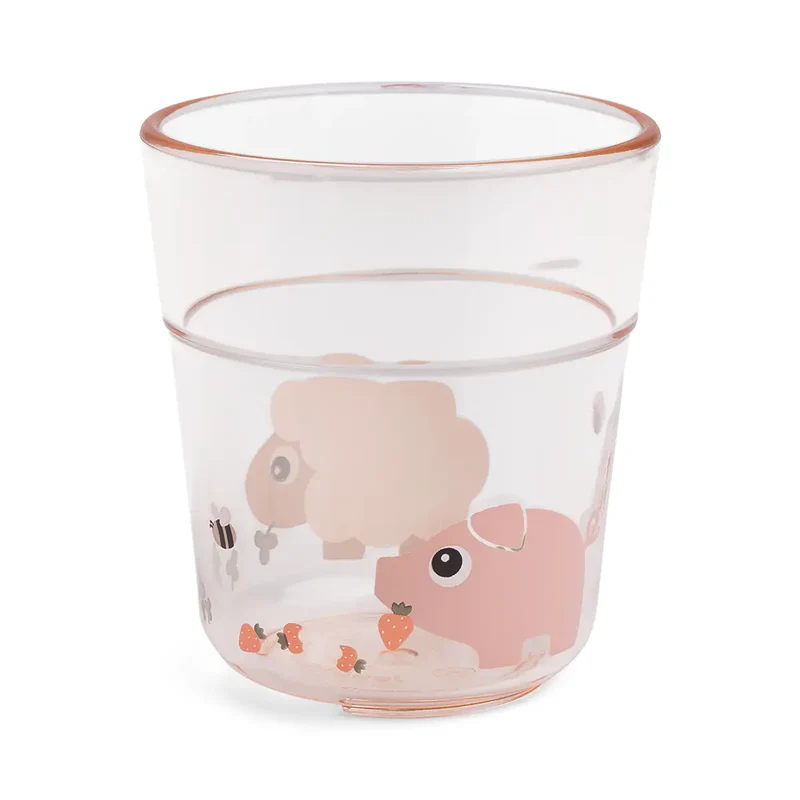 Done by Deer | Drinkbeker Tiny Farm Kinderglas Schaap/Varken Powder Roze