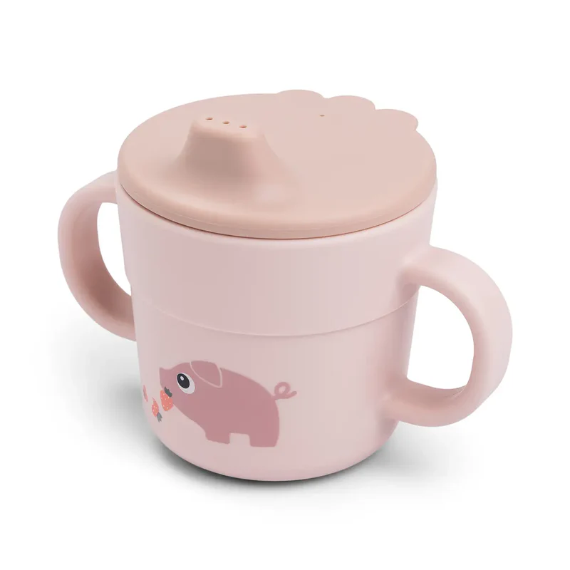 Done by Deer | Drinkbeker Tiny Farm Met Handvaten en Drinktuit Powder Roze