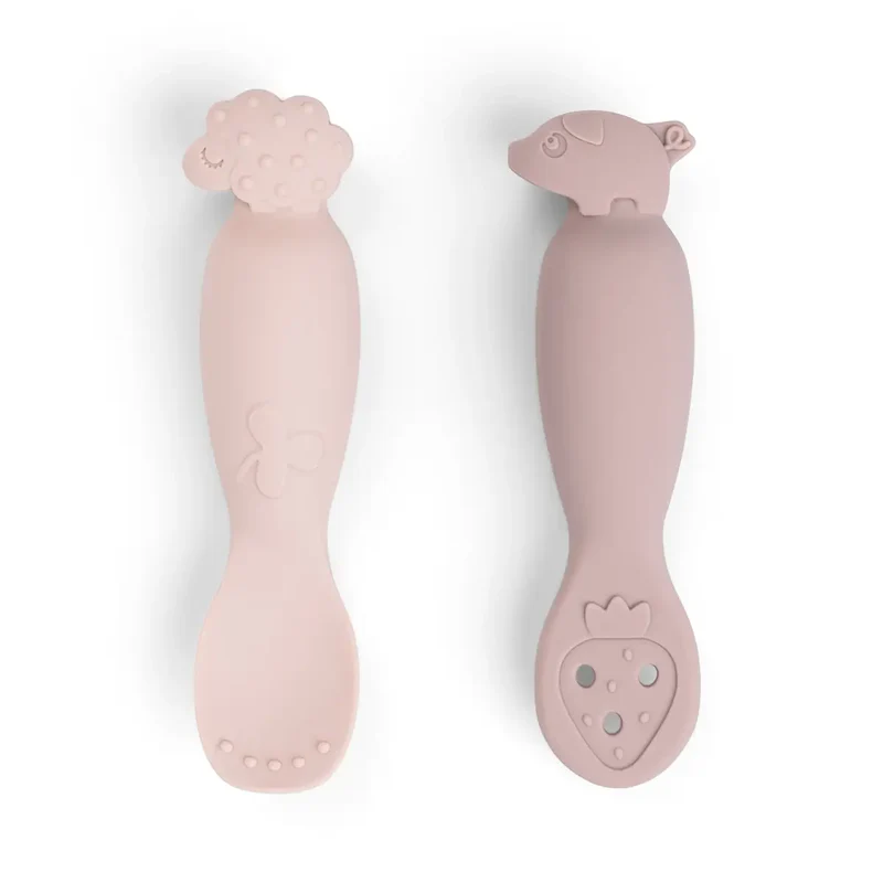 Done By Deer | Lepel Tiny Farm Powder Learning Spoon Roze 2-pack