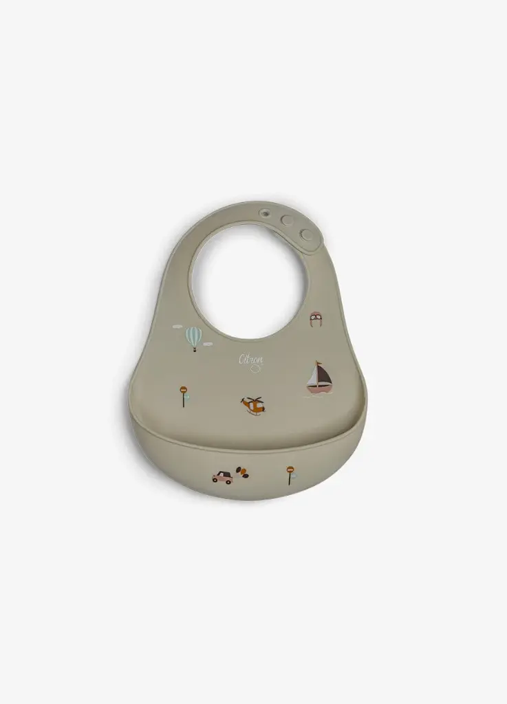 Citron | Slabbetje Vehicles Siliconen Met Kruimelvanger Ecru All Over Auto