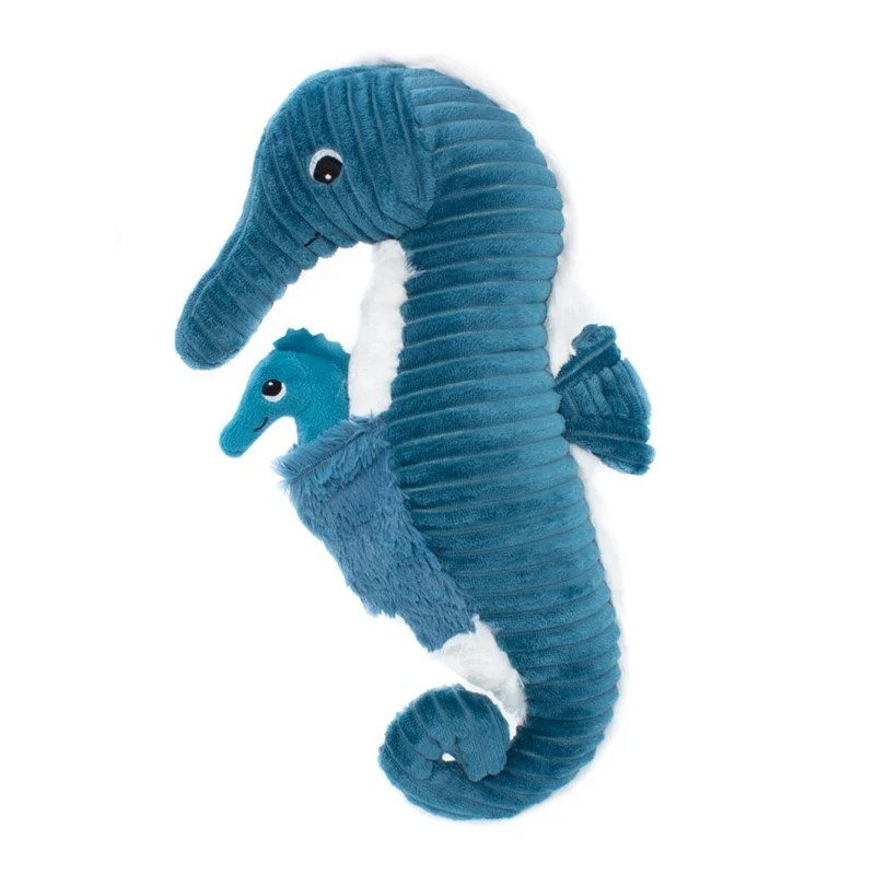 Les Ptipotos | Knuffel Plushe Papadou The Seahorse Papa & Baby Blauw