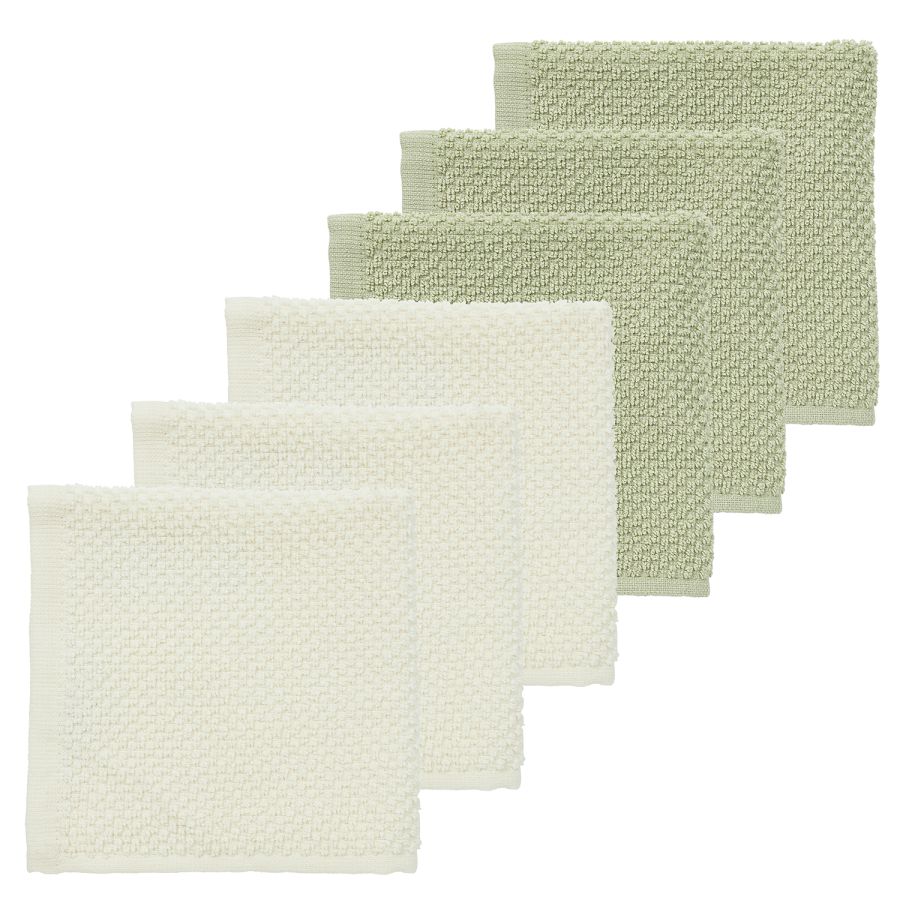Meyco | Tetra Doek Popcorn Natural/Soft Olive Badstof 30x30cm 6-pack