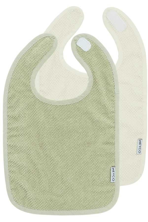 Meyco | Slabbetje Popcorn Badstof Natural/Soft Olive Ecru/Groen 2-pack