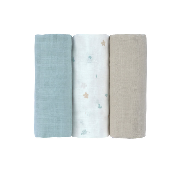 Laessig | Tetra Doek Swaddle Burp Blanket Floral 80x80cm 3-pack