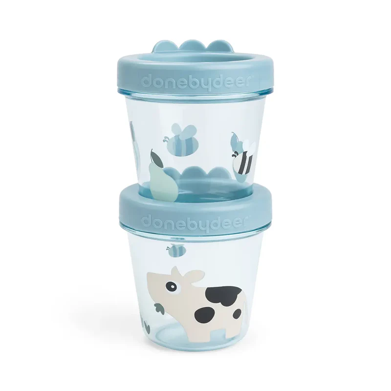 Done By Deer | Bewaarpotje Tiny Farm Blue Baby Food Container 150ml 2-pack