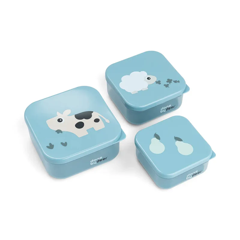 Done by Deer | Bewaarpotje Snack Box Set Tiny Farm Blue  3-pack